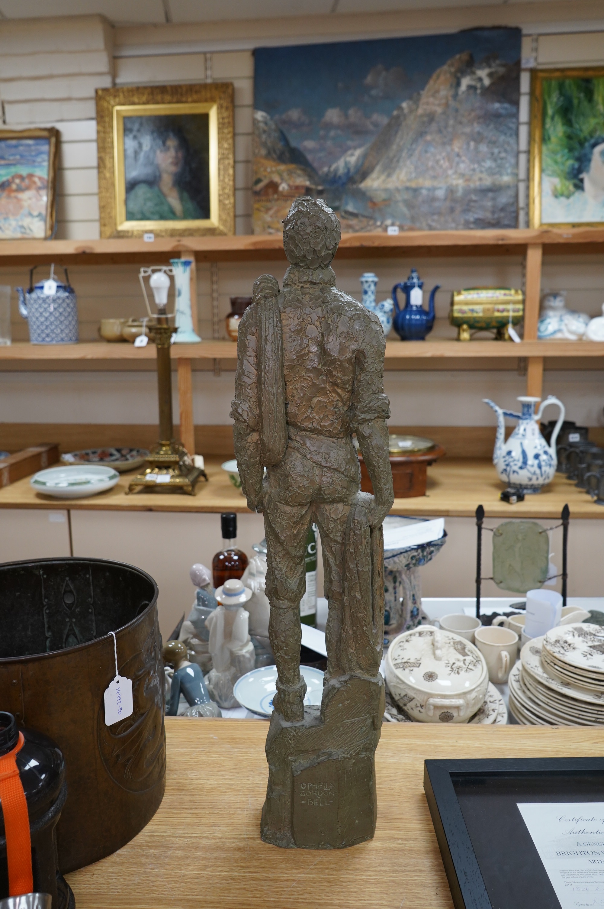 Ophelia Gordon Bell, ‘’Challenge’’, a composition sculpture of a mountaineer, signed, 75cm high. Condition - good